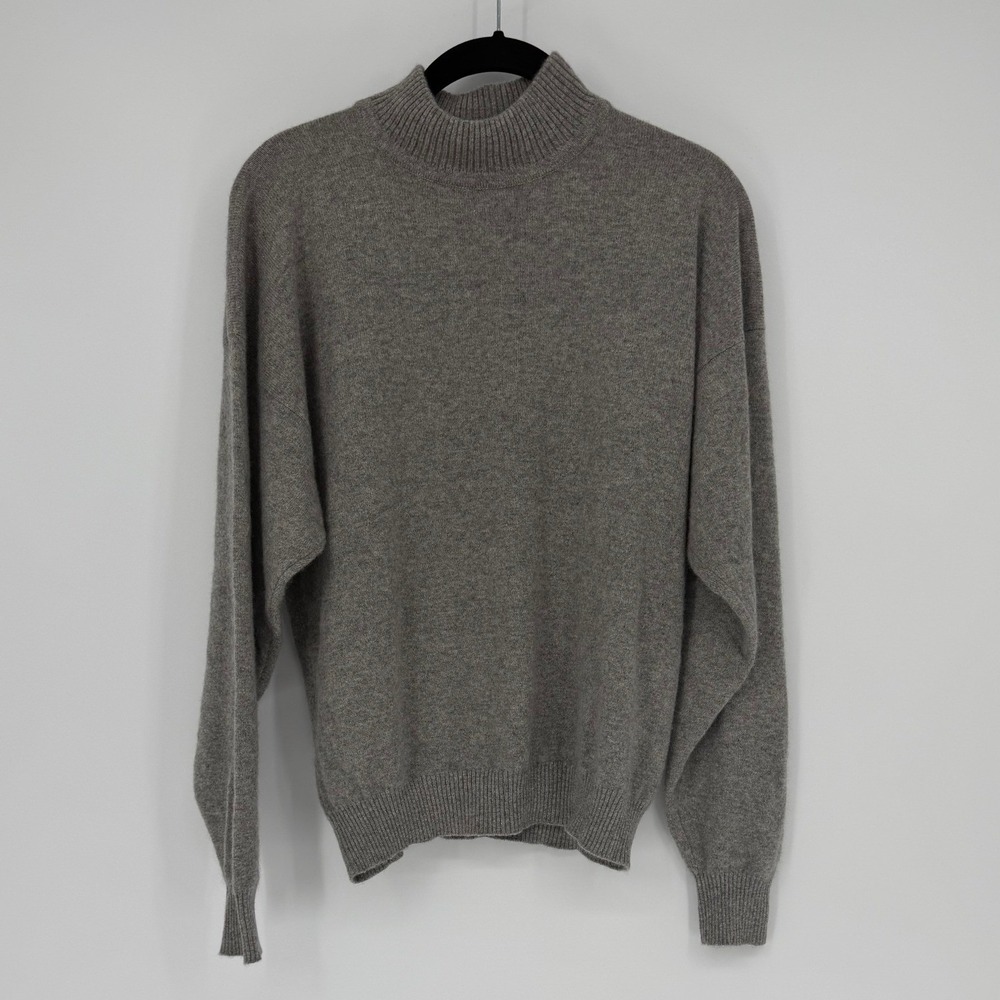 Charter Club 100% Cashmere Sweater Womens Gray Mock Neck Long Sleeve Pullover L